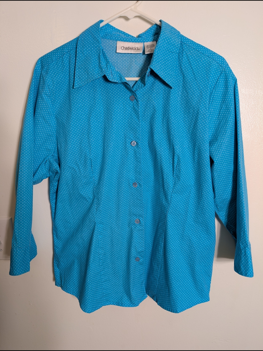 Chadwicks Teal Blue Dot Button-Down Shirt